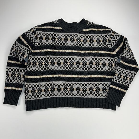 J. Crew 100% Lambswool Fair Isle Sweater Gray White Snowflake Size L - Picture 2 of 12